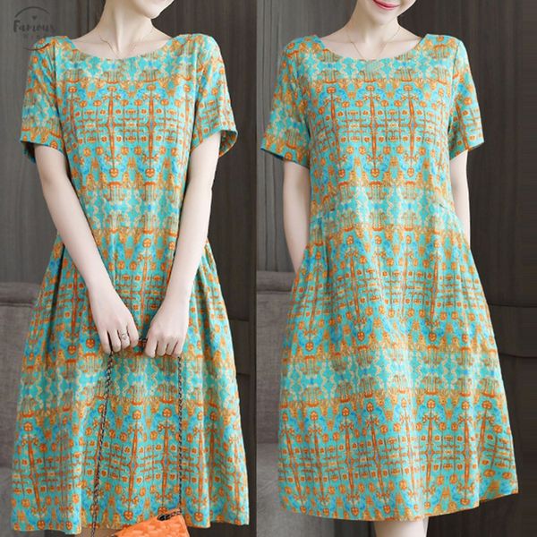 

2020 womens fashion dress chinese style summer dress o neck knee long sleeve printed dress loose vintage, Black;gray