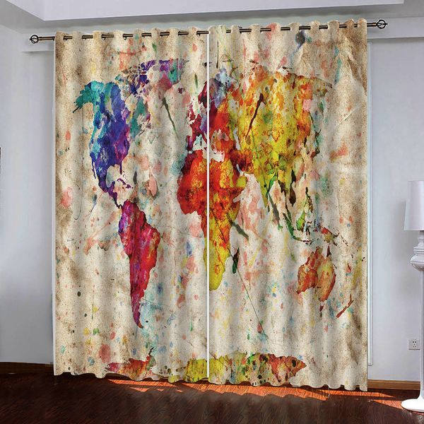 

window blackout luxury 3d curtains retro color map for bed room living room office l home wall decorative drape tapestry