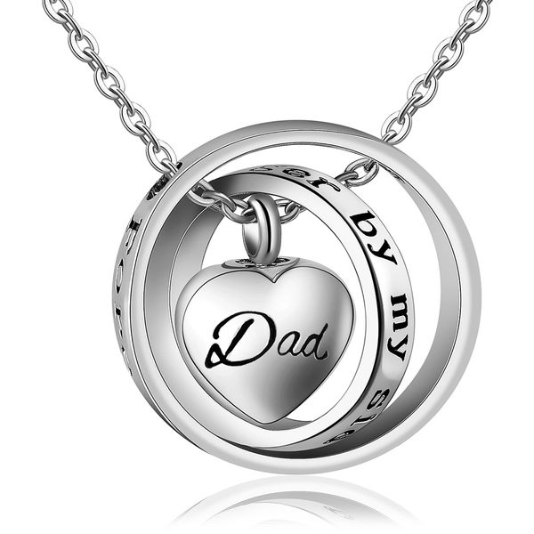 

amerixun cremation jewelry no longer by my side, forever in my heart carved locket memorial necklace keepsake urn pendant, Silver