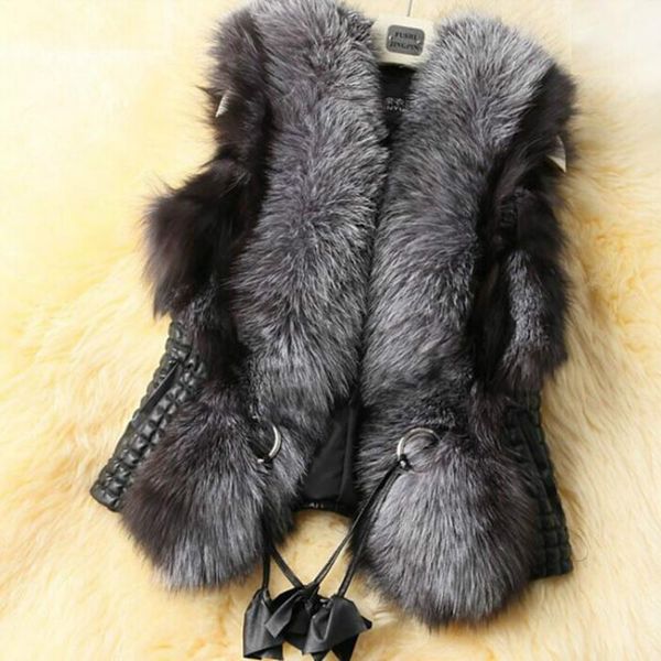 

winter black faux fur vest warm fur jacket coats for women sleeveless jacket tank sashes plus size:s-xxxl 2018 spring, Black;white
