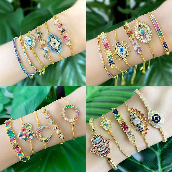 

dvacaman cz evil eye bracelet sets women baroque colorful crystal heart palm geometric chain bracelet christmas gift wholesale, Black