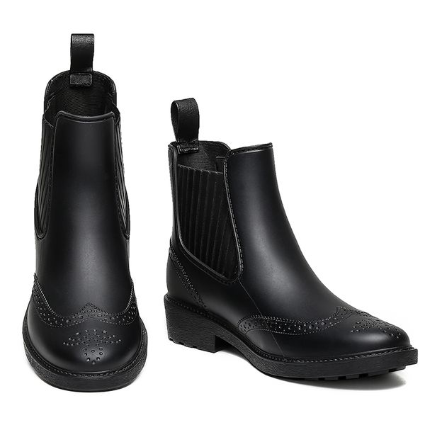 

autumn rain boots women anti-skid rainy shoes woman waterproof rainboots spring ankle boots girls flat platform botas, Black