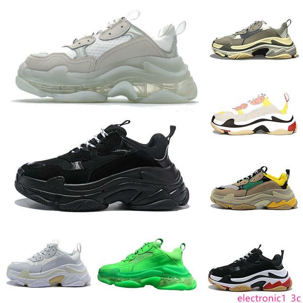 

paris triple s clear bottom green designer shoes luxury low sneakers triple s men's and women daddy platform sports trainers shoes 36-4, Black;green