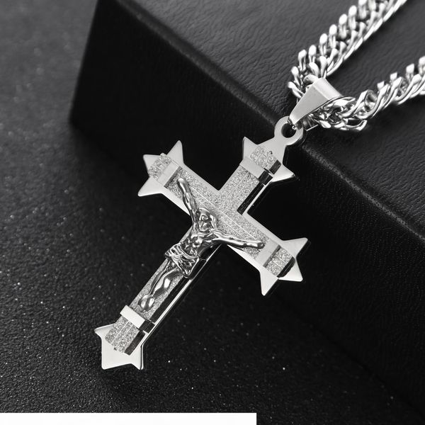 

gold&silver crucifix jesus cross necklace stainless steel christs pendant link chain men necklaces jewelry gifts 23" 62(60cm