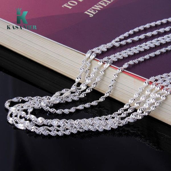 

2mm silver plated water wave chain necklaces 16" - 24" wholesale fashion women kids children girls jewelry necklace chains