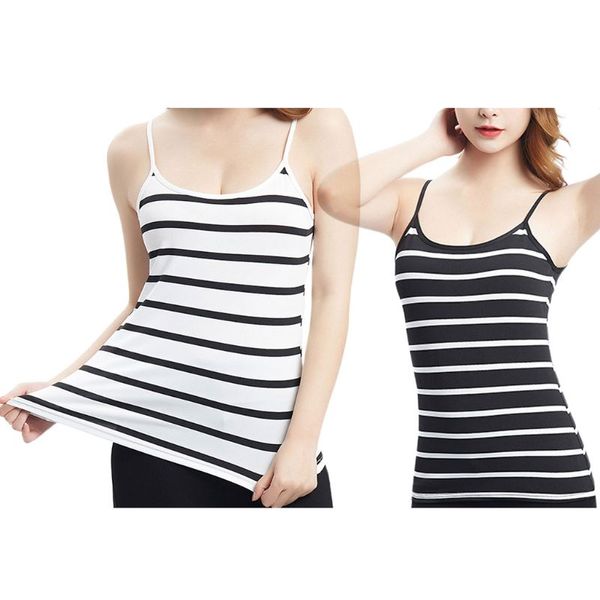 

women plus size summer spaghetti strap tank vintage horizontal stripes slim camisole scoop neck casual basic thin vest m-2xl