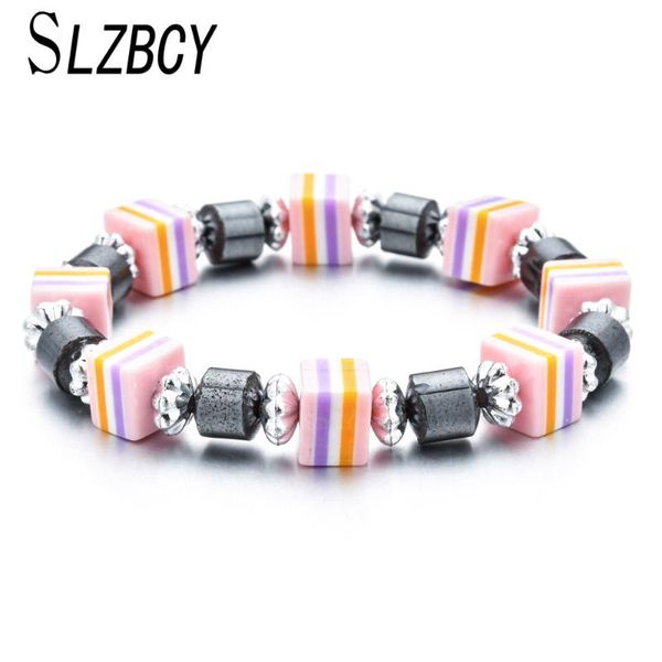 

простые моды красочные акриловые бусины эластичные браслеты для женщин дети камень серебро цвет металлический сплав браслет ювелирных издели, Black