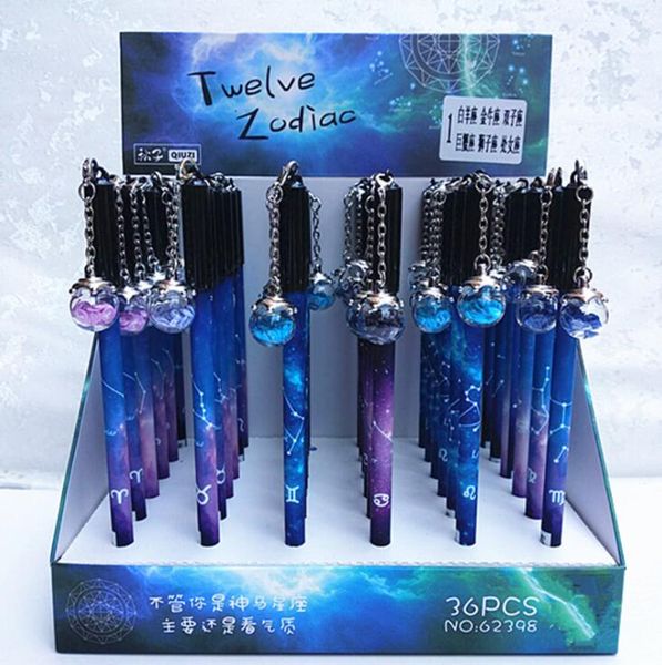 

48 pcs/lot twelve zodiae star shard wishing bottle pendant gel pen ink pen promotional gift stationery school & office supply