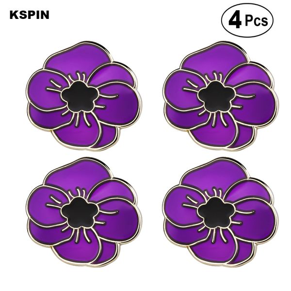 Bandeira Pin roxo da flor da papoila Broches lapela broche emblema Pinos Badges 4PC