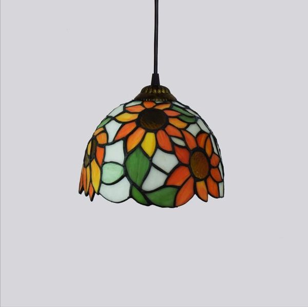 

tiffany style lights ceiling pendant stained glass shade cafe store stairs balcony dingningroom livingroom hanging lamp flower sun flower