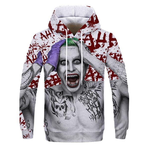 

mens designer new clown 3d digital printing male hoodie, Black