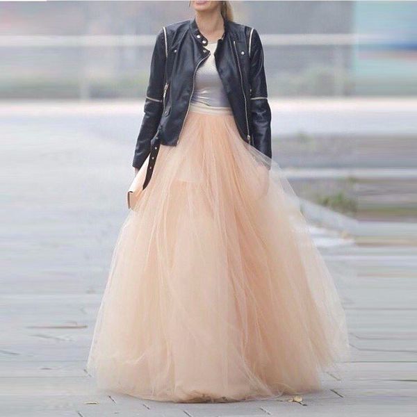 

18 colors 100% real ps champagne 6 layers 100cm long skirts rose gold summer ball gown pleated tulle tutu skirts wemens, Black