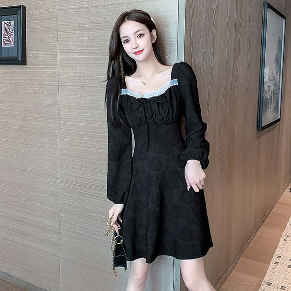 

nana fashion womens clothing store 2020 early autumn slim slimming long sleeve sweet little black dress ladies temperament dress, White;black