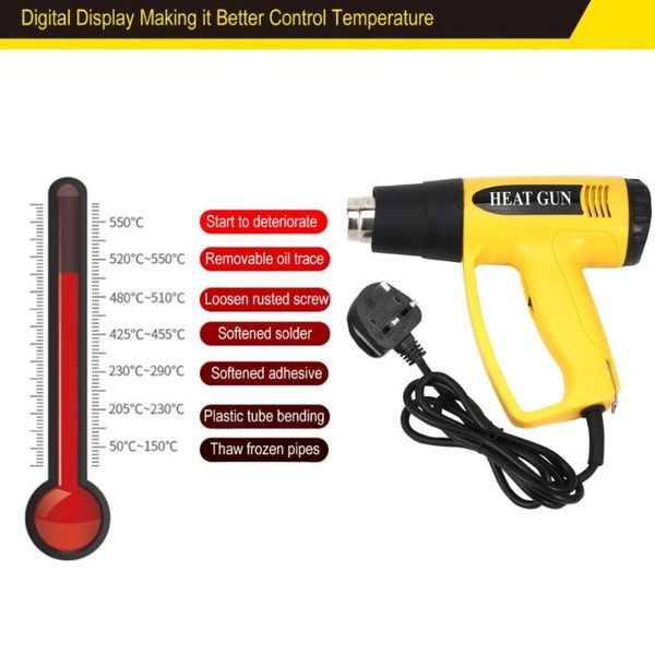 

620b 2000w uk plug digital lcd electric air heat gun temperature fan adjustable shrink paint stripper rework diy tool nozzle