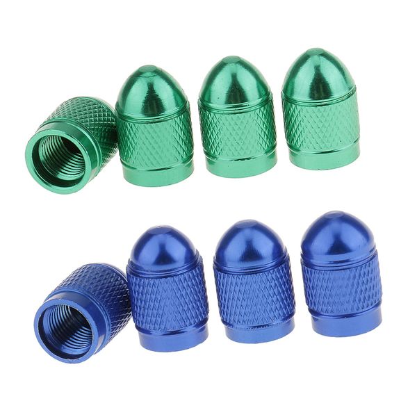 

8 pieces blue green aluminum bullet tire valve stem air port cover cap