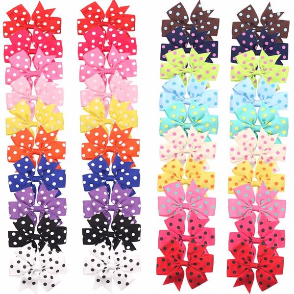 

40 pcs ( pairs) toddlers baby girls clips polka dot grosgrain ribbon hair bows alligator hair clips accessories, Golden;silver