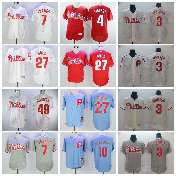 

2018 style baseball 3 bryce harper jersey 4 scott kingery 7 maikel franco 10 jt realmuto 27 aaron nola 49 arrieta discount cheap, Blue;black