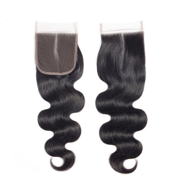 

100% человеческих волос шнурка закрытие 4x4 body wave бразильские волосы девственницы удлинители свободный / средний / три часть перуанские, Black;brown