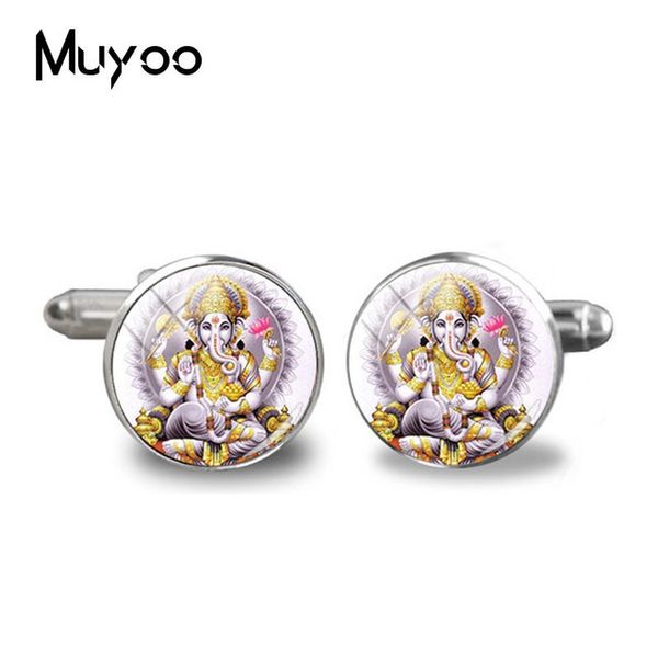 

2019 new ganesha statue cuff hindu ganapati vinayaka god cuff lord ganesha indian buddhism jewelry cufflinks for mens, Silver