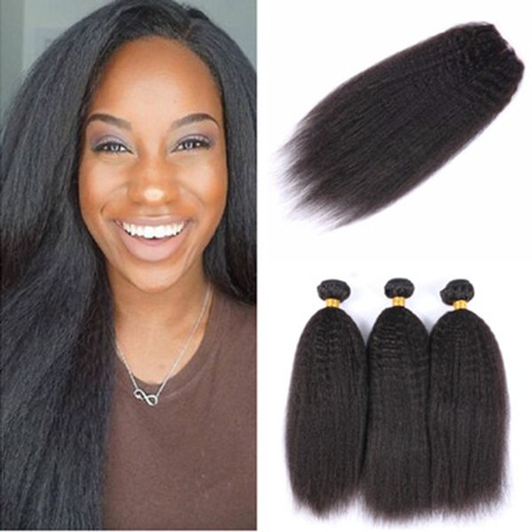 

mongolian coarse yaki virgin human hair weaves with closure kinky straight 4x4 lace front closure with 3pcs bundles deals 4pcs lot, Black;brown