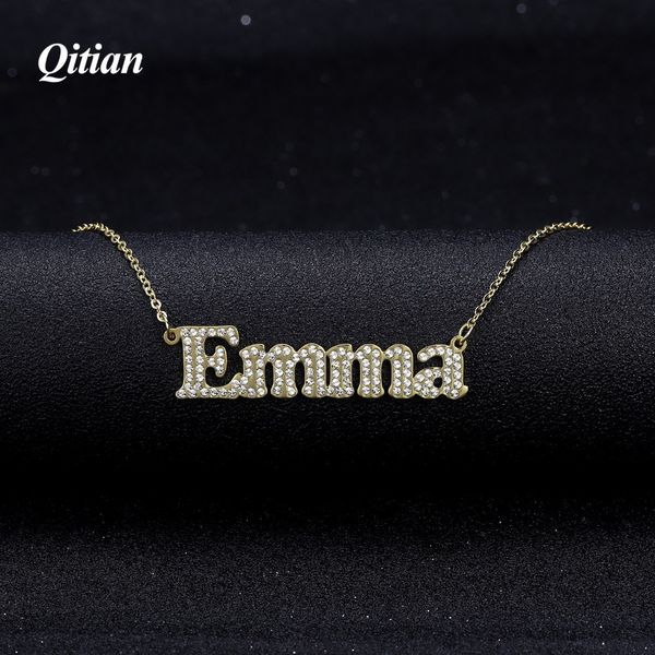 

personalized necklace iced out stone chain zirconia necklaces gold color stainless steel custom name necklace fashion jewlery, Silver