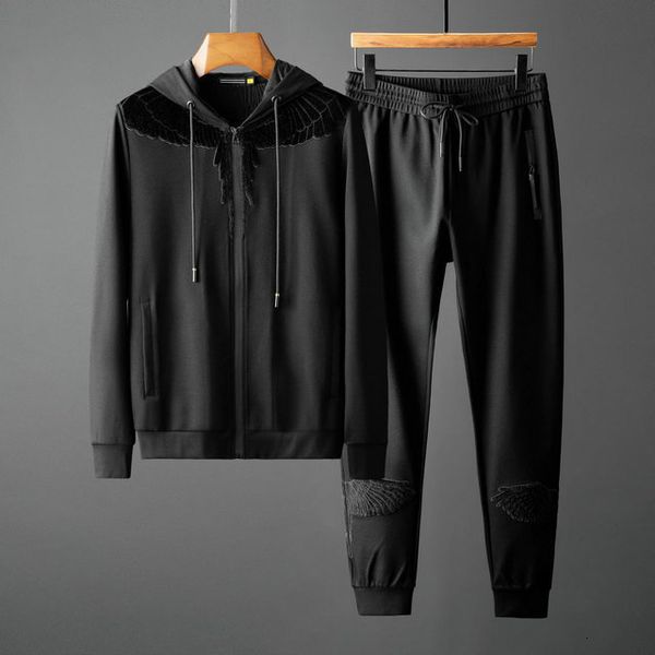 

mens 2019 clothes tracksuits mens two piece outfits black embroidery hoodie sweatshirt casual pants 2pics suit mens clothing 6-20, Gray