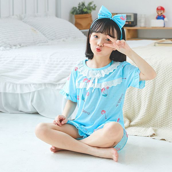 

new listing 2020 children clothing summer children boys girls kids clothing sets cartoon suit sleepwear short sleeve lace suit, Blue;red