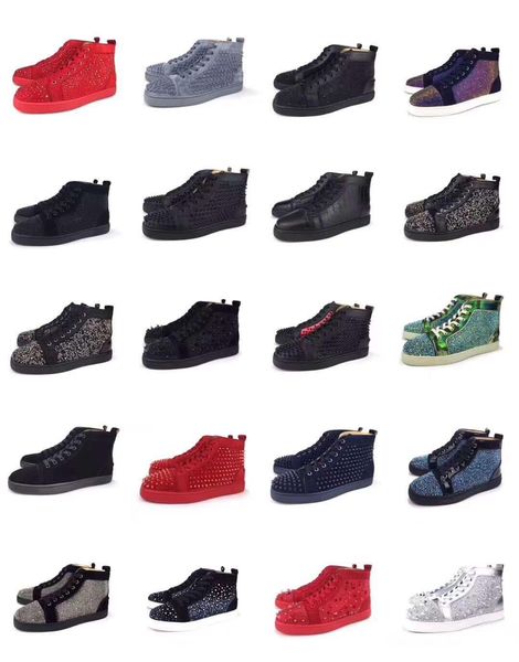 

version red bottom designer shoes high cut spike leather sedue calf sneaker luxury party wedding shoes genuine leather running shoes