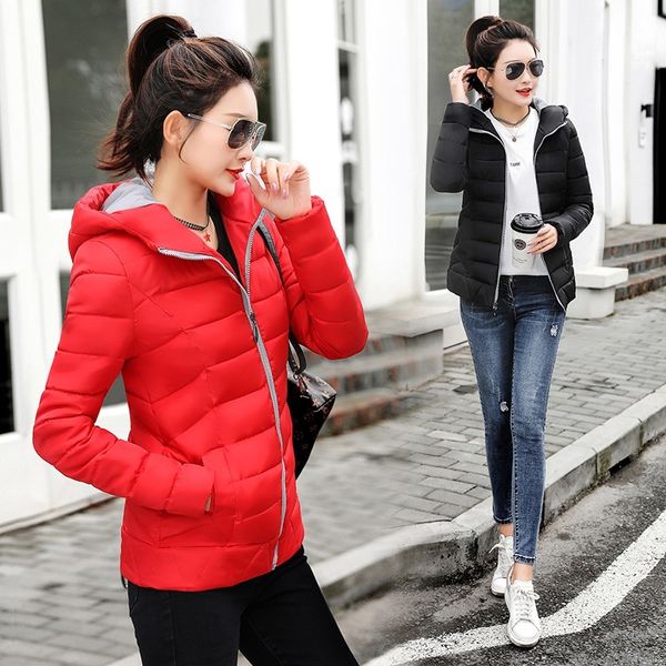 

2019 new autumn winter jacket hooded women coat slim cotton-padded short jackets female parka warm casual plus size overcoat, Black
