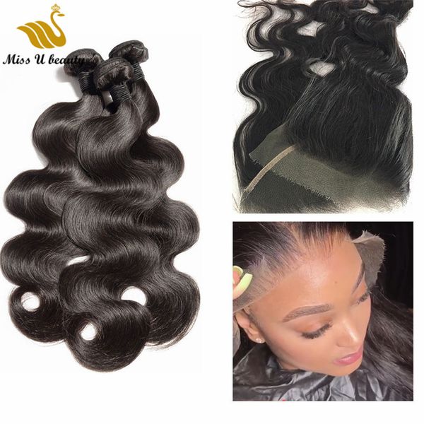 

hair bundles with hd lace closure body wave human hair weaves with 4*4 size invisible swiss lace closure, Black