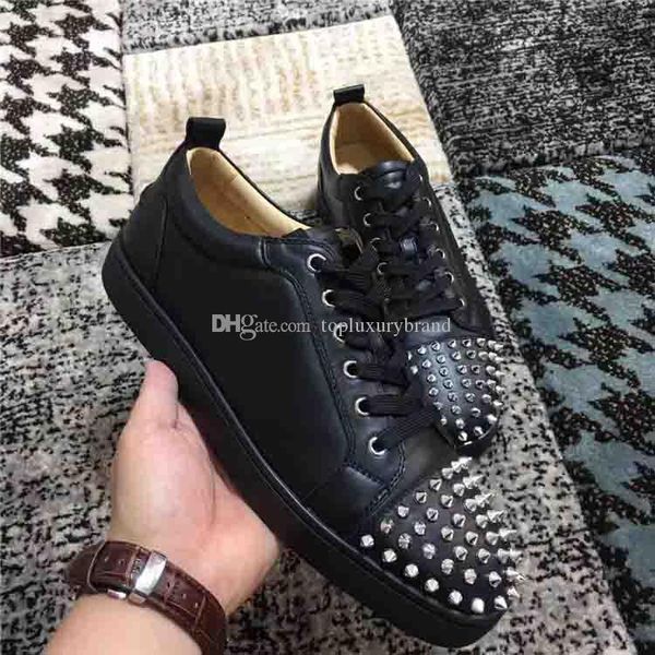 

luxurymen women casual spikes red bottom rivets junior spiked shoes low walking shoes sneakers black genuine leather trainers with box