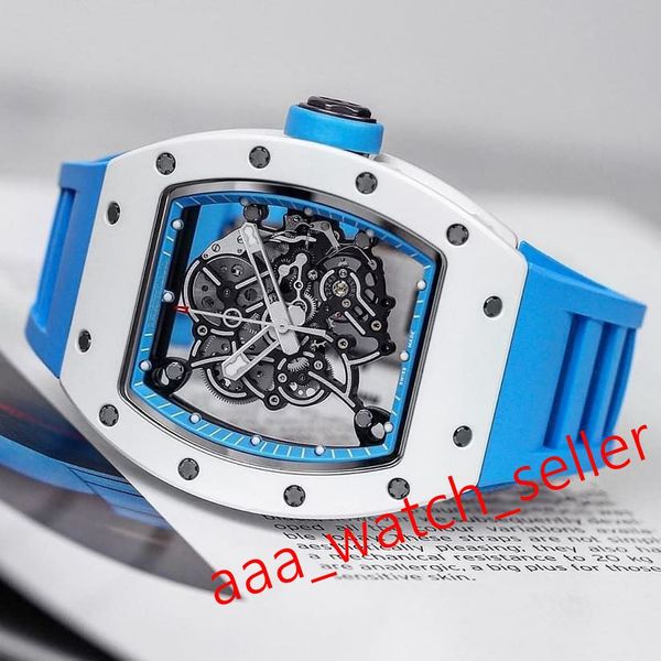 

17 styles luxury mens watches rm055 bubba watson openworked skull tourbillon ceramic&titanium watchcase mechanical automatic wristwatch, Slivery;brown