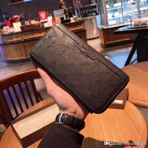 

men's leather long zipper high-capacity hand bag brand wallet man new handbag purse high credit card wallets for men pattern purses, Red;black