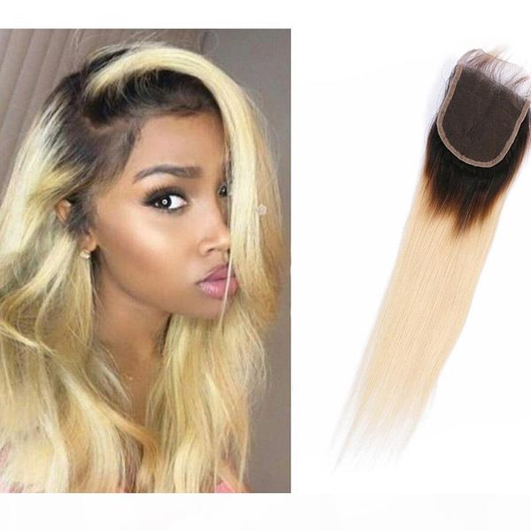 

malaysian virgin human hair straight 4x4 lace closure 1b 613 blonde lace closure with baby hair extensions closure middle three free, Black;brown