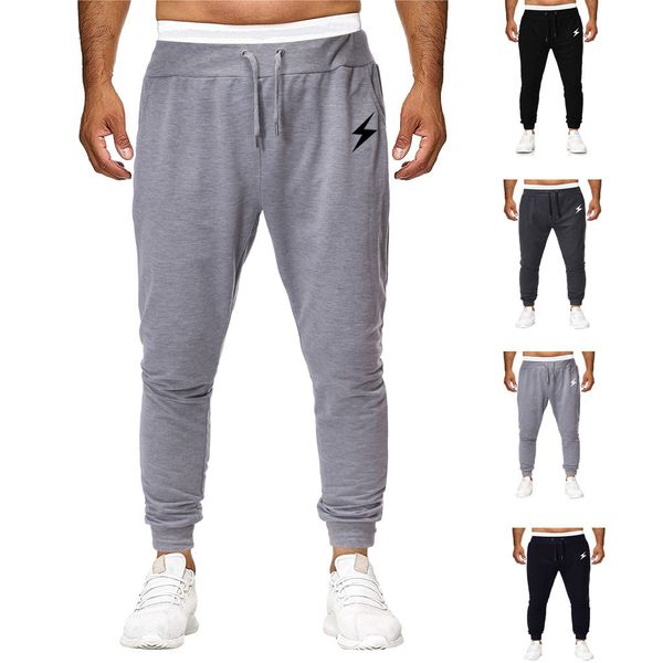 

pantalon homme streetwear joggers men fashion pure color overalls tiny pattern casual pocket sport work casual trouser pants, Black