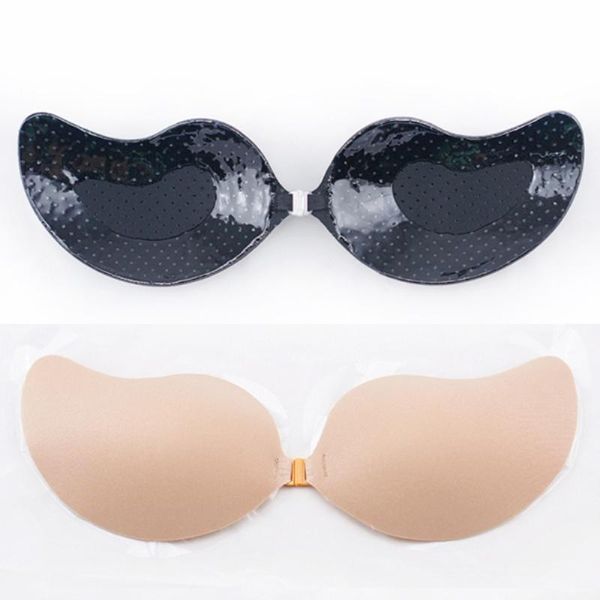 

women's deep v stealth lady strapless bra safety silicone push up breast stickers paste invisible wedding bras underwear elegant, Black;white