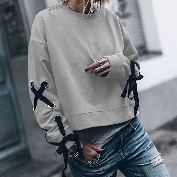 

autumn women hoodies 2019 korean lace-up plain long sleeve short hoody coat causal pullovers oversized sweatshirts female, Black