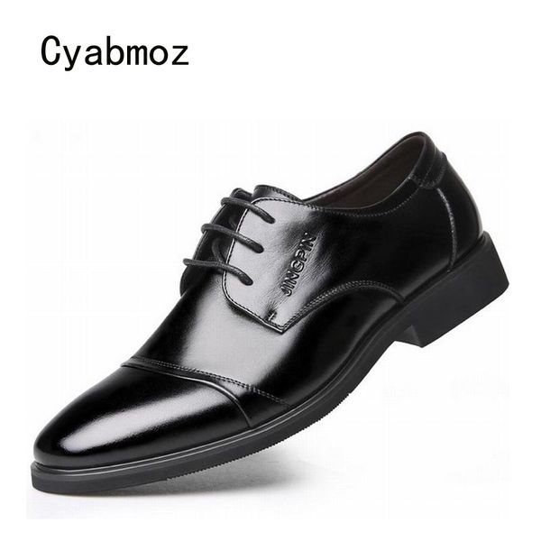 

cyabmoz brand fashion man shoes men's split leather business lace up party work office dress wedding men shoes quality, Black