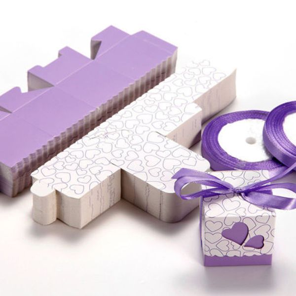 

10 love hearts laser cut box candy gift boxes w/ ribbon wedding party favor