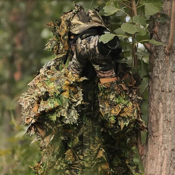 

1 pcs durable outdoor woodland sniper ghillie suit kit cloak 3d leaf camouflage camo jungle hunting birding colthes
