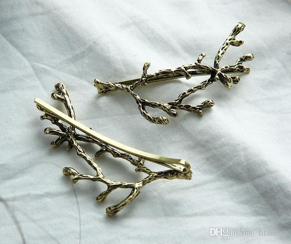 

30 pcs, new style hair ornament restore ancient ways alloy antlers branch hairpin spring edge clamp ponytail mix hairpin not fading jewelry, Golden;silver