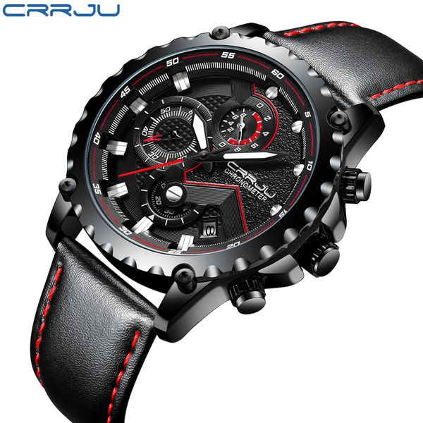 

men's sports quartz watches crrju relogio masculino mens luxury luminous outdoor military leather waterproof watch male clock, Slivery;brown