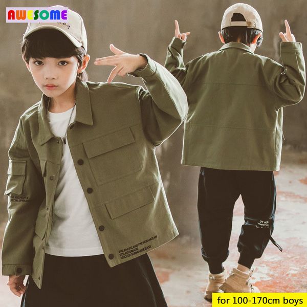 

kids' boys clothes 3-16 years vintage waxed cotton denim coats boys front pocket jackets for kids teens army green black outfits, Blue;gray