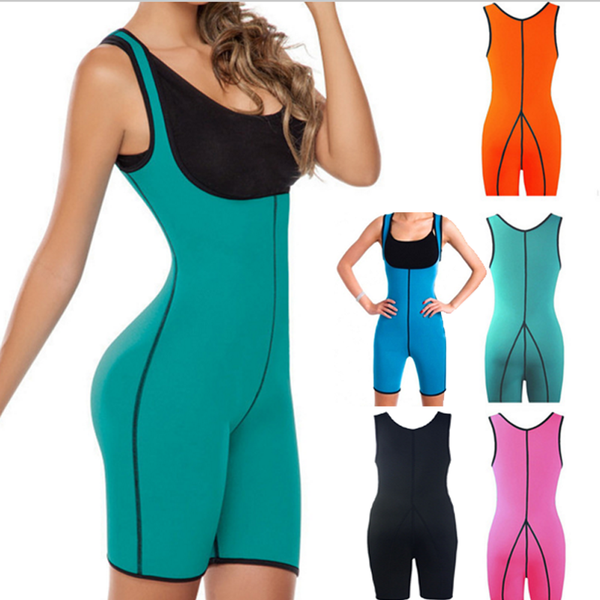 

womens one-piece body shaper short sleeves sleeveless bodysuit neoprene sauna sweat fitness slimming shapewear tank top, Black;gray