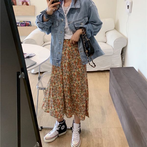 

skirts hzirip chic casual loose women waist 2021 plus slender vintage a-line all match retro long, Black