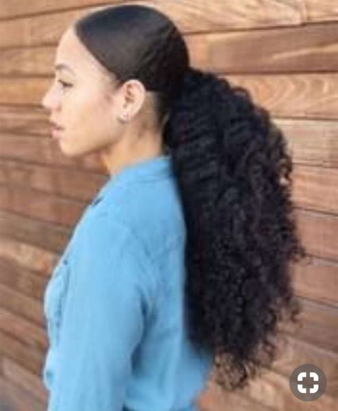 Fácil rabo de cavalo penteado envoltório em torno de kinky encaracolado cordão rabo de cavalo extensão do cabelo afro kinky afro americano rabo de cavalo afro 140g navio livre