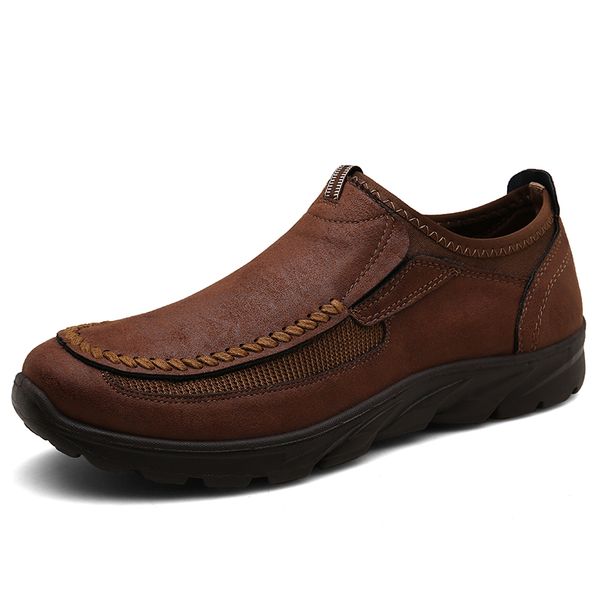 

men leather shoes dad shoes old men flat slip on father gift sofet leather big size 46 47 48, Black