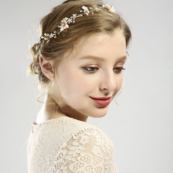 

mingli tengda bride ornaments manual bride headwear freshwater pearl leaf hair band wedding bridal accessories tiara garland