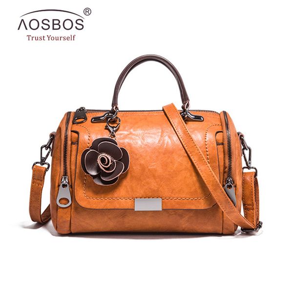

aosbos women genuine leather classic handbag fashion casual flower shoulder bag elegant large ladies tote solid crossbody bag