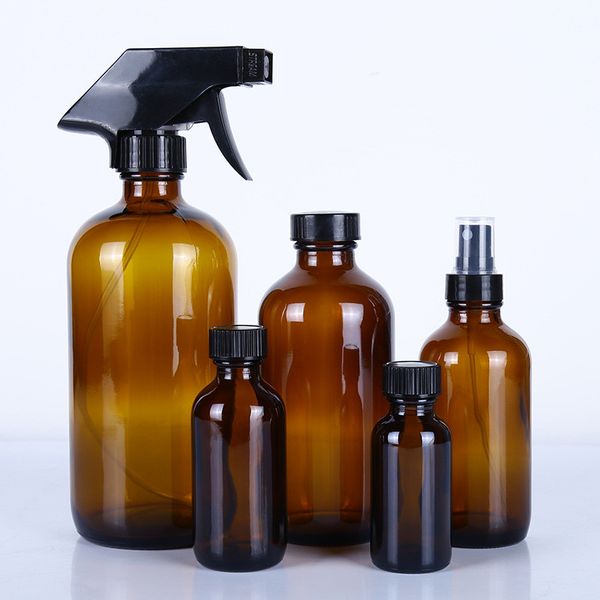 

packing bottles amber glass spray essential oil dispenser cosmetic cleaning container with sprayer trigger
